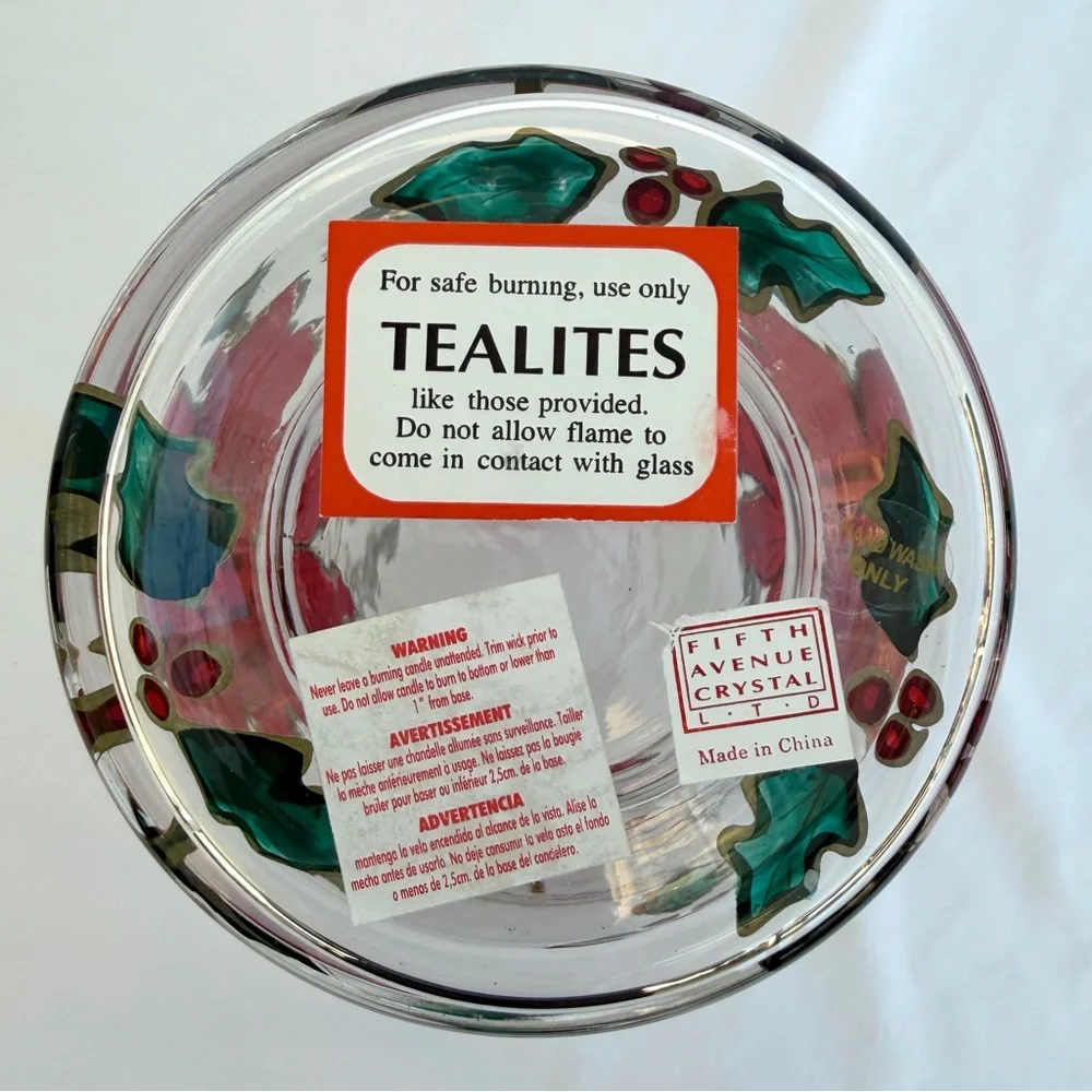 Fifth Avenue Crystal Poinsettia Glass 9” Hurricane Candle Holder or Vase